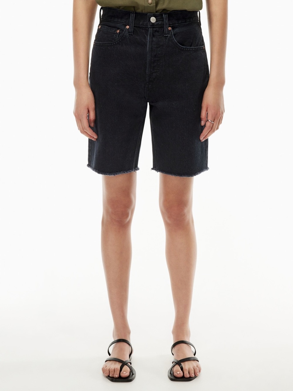 Denim Forum Black High-Rise Bermuda Denim Shorts